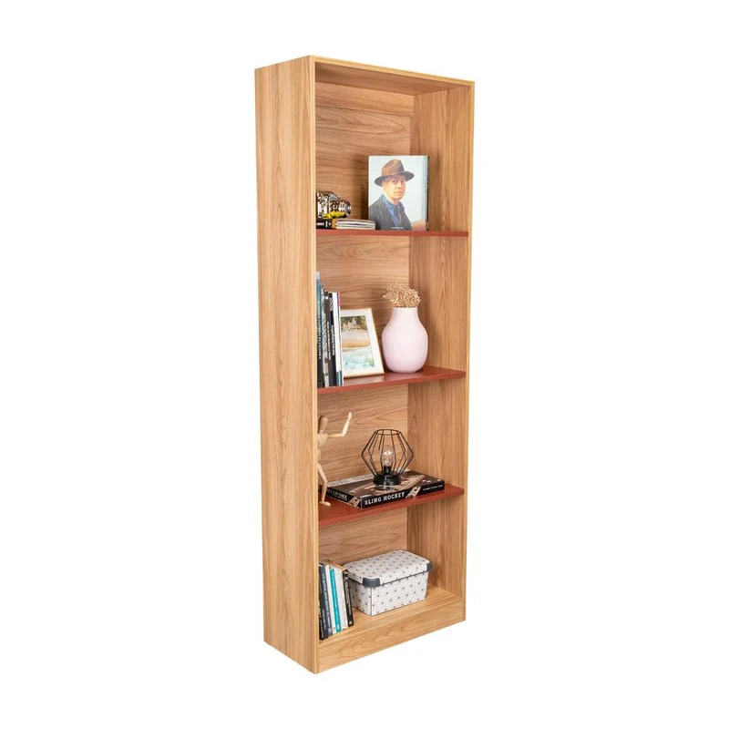 Biblioteca Home, Fresno Europeo y Burdeos, con Variedad de Entrepaños para Ubicar Objetos