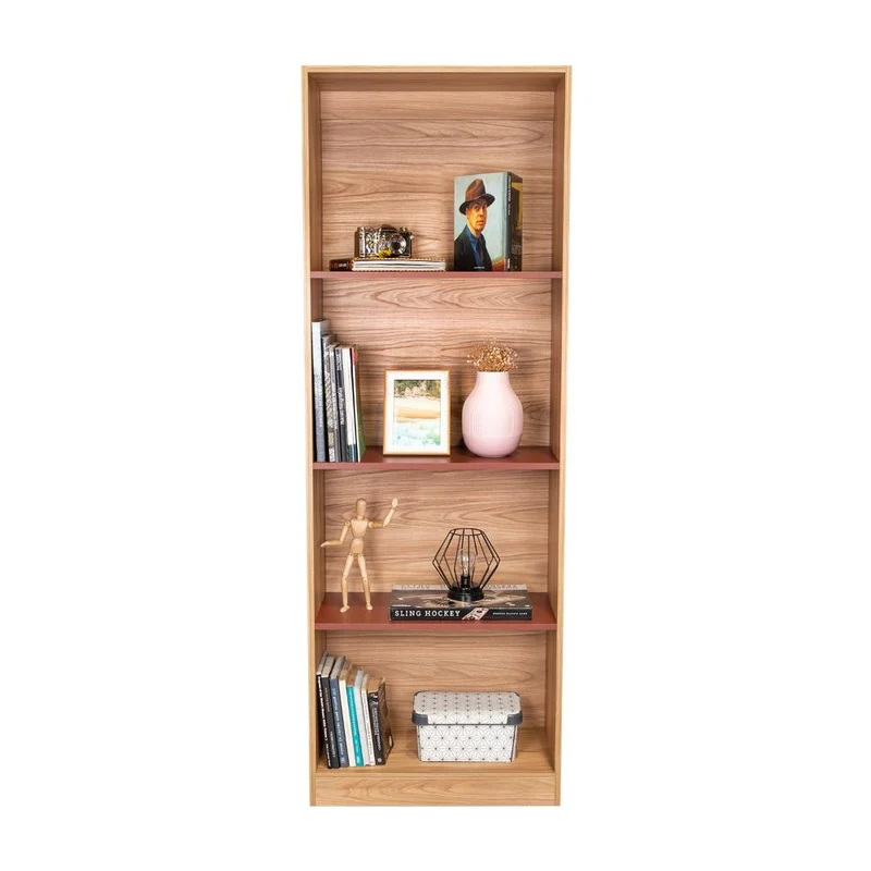 Biblioteca Home, Fresno Europeo y Burdeos, con Variedad de Entrepaños para Ubicar Objetos
