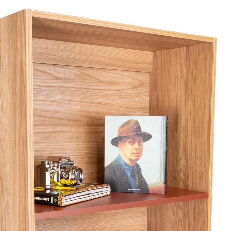 Biblioteca Home, Fresno Europeo y Burdeos, con Variedad de Entrepaños para Ubicar Objetos
