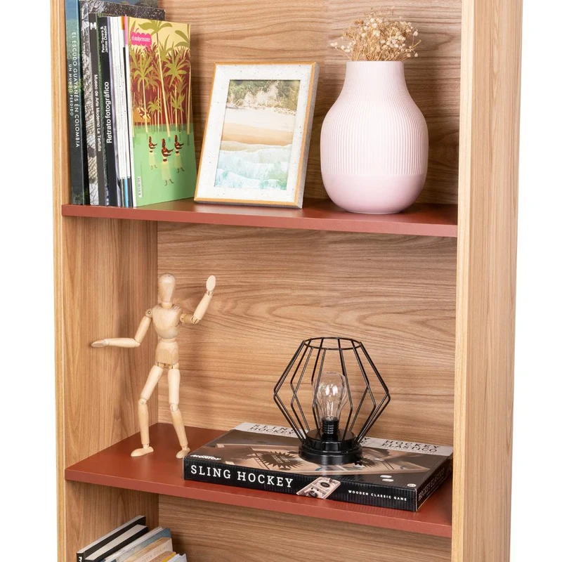 Biblioteca Home, Fresno Europeo y Burdeos, con Variedad de Entrepaños para Ubicar Objetos