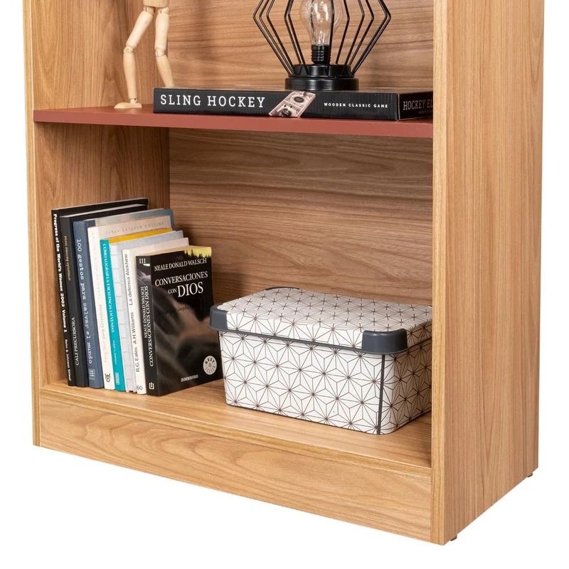 Biblioteca Home, Fresno Europeo y Burdeos, con Variedad de Entrepaños para Ubicar Objetos