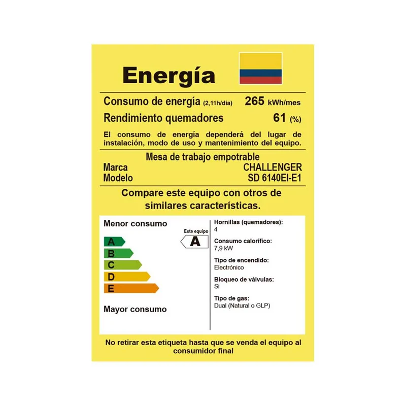 Estufa de Empotrar Challenger Gas Natural, Plateado