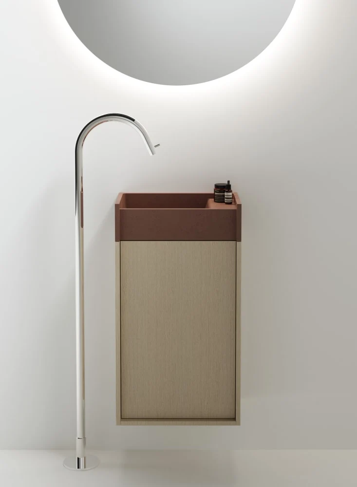 Lavabo exento redondo en solid surface blanco Ventiquaranta