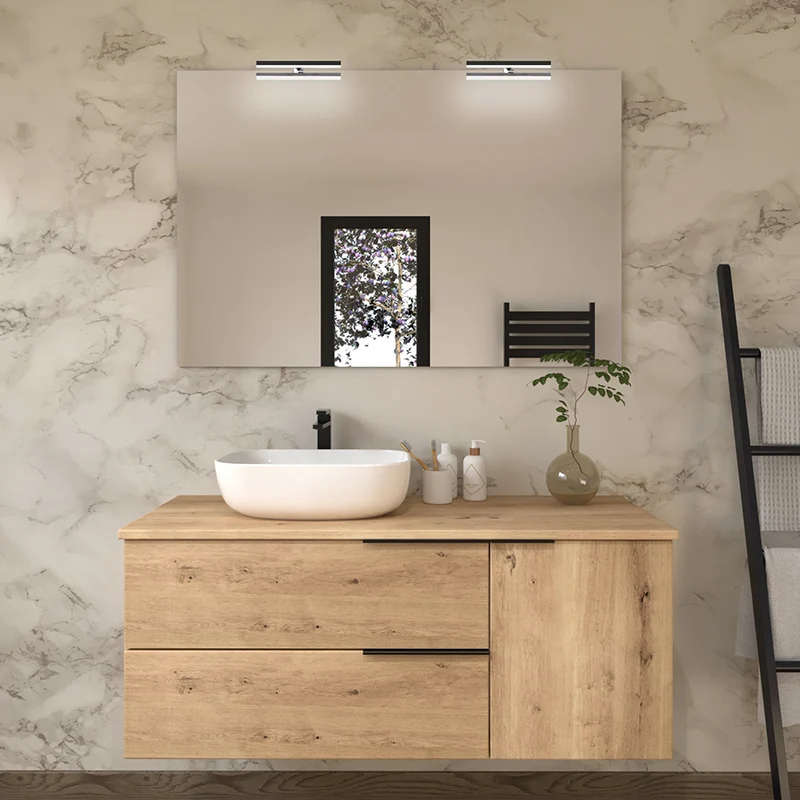Meuble de salle de bain 100cm avec vasque à poser arrondie - 2 tiroirs et un placard - KING