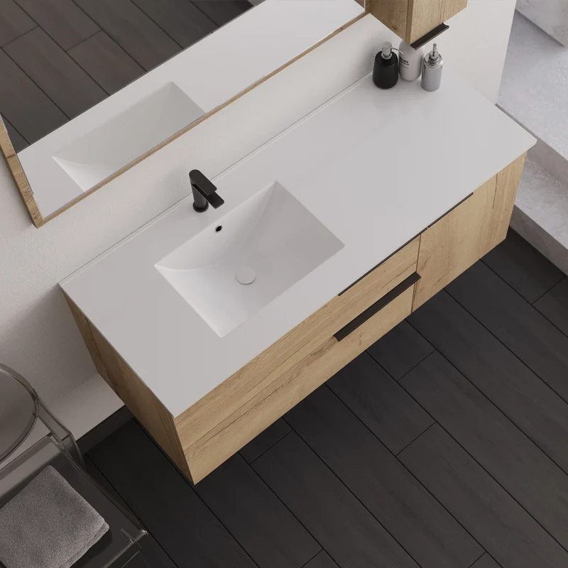 Ensemble meuble de salle de bain 120cm vasque déportée + colonne de rangement - KING