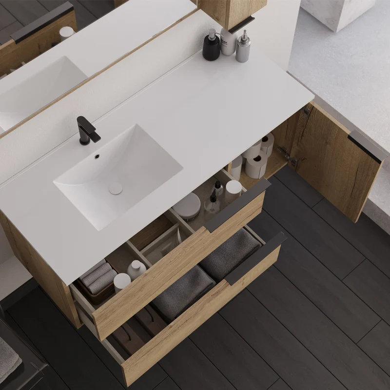 Ensemble meuble de salle de bain 120cm vasque déportée + colonne de rangement - KING