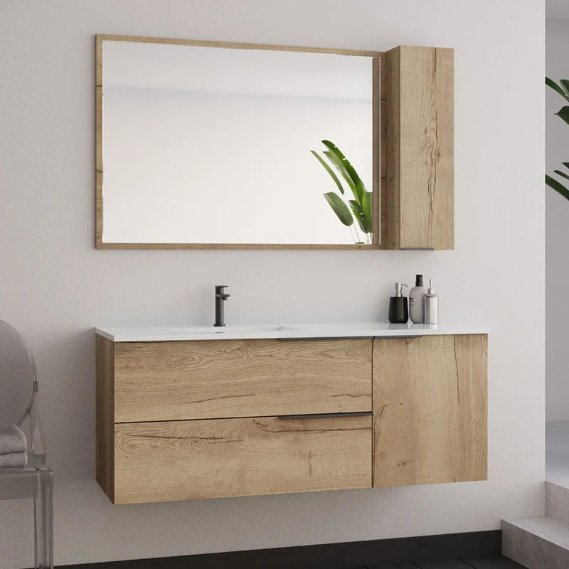Ensemble meuble de salle de bain 120cm vasque déportée + colonne de rangement - KING
