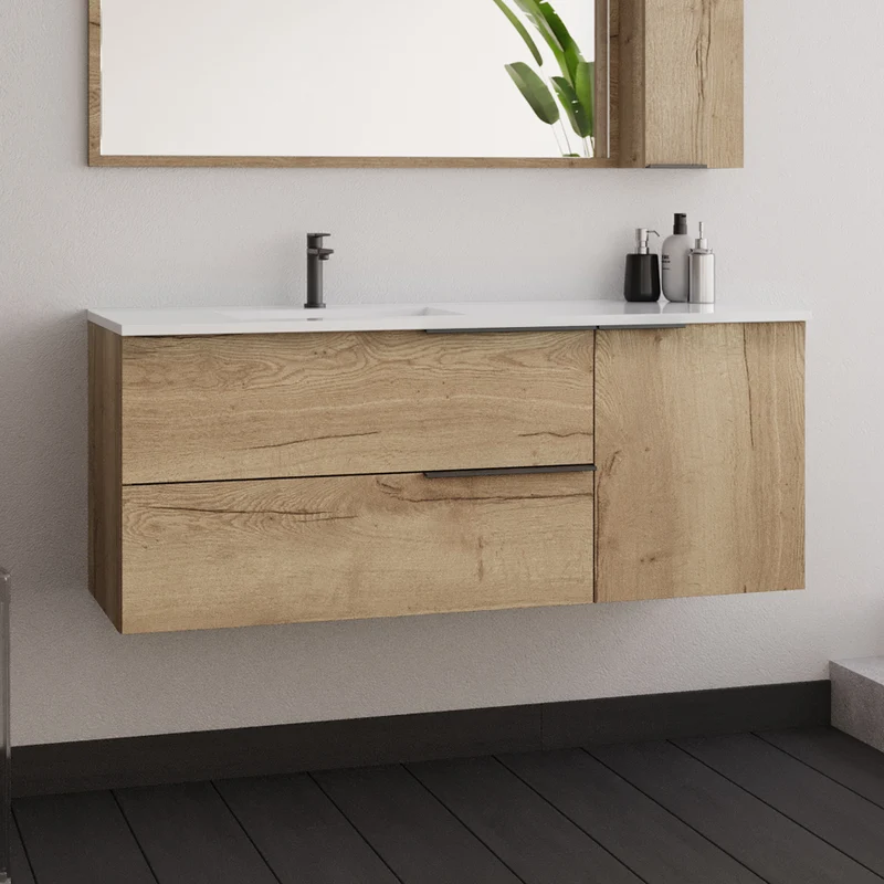 Ensemble meuble de salle de bain 120cm vasque déportée + colonne de rangement - KING