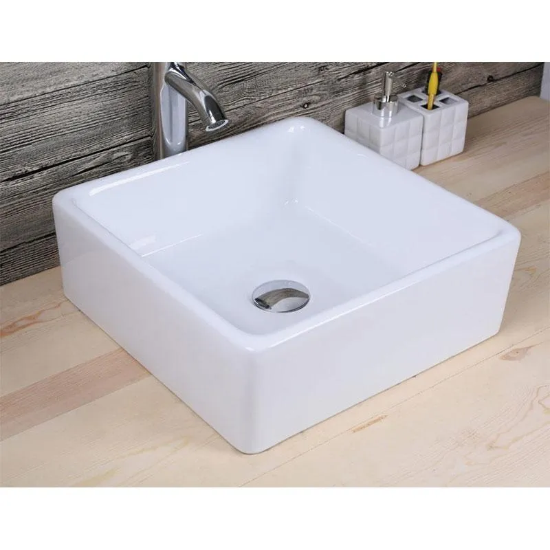 Lavabo blanco brillante sobre encimera cerámico CAGLIARY 37,5 x 37,5 cm