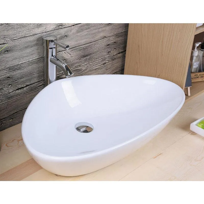 Lavabo blanco brillante sobre encimera cerámico BERGAMO 59 x 39 cm