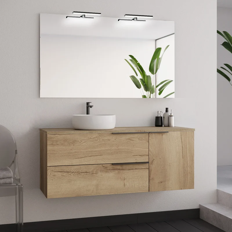 Meuble de salle de bain 120cm avec vasque à poser ronde - 2 tiroirs et un placard - KING