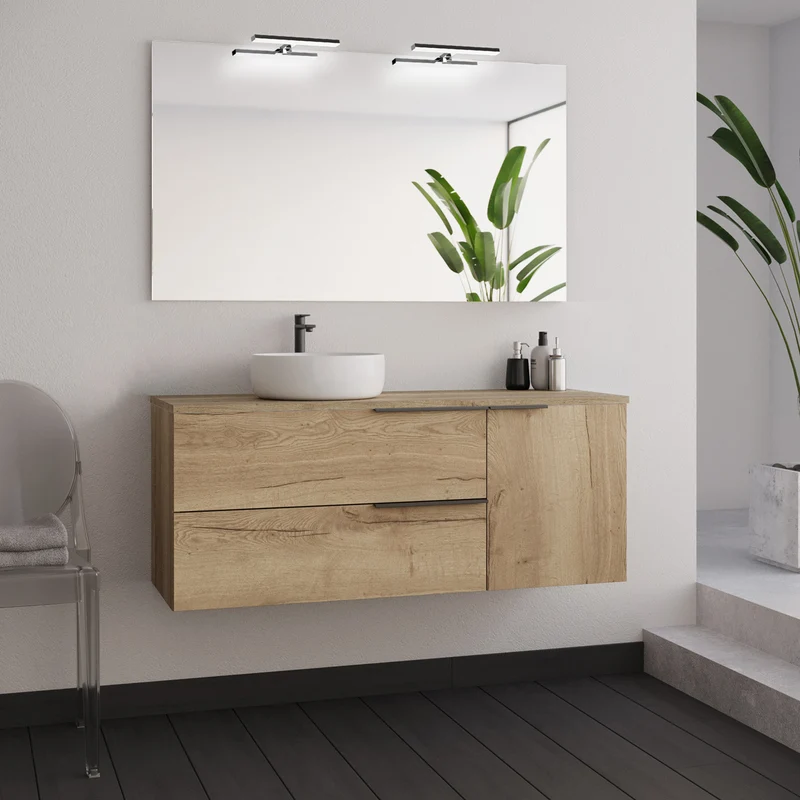 Meuble de salle de bain 120cm avec vasque à poser ronde - 2 tiroirs et un placard - KING