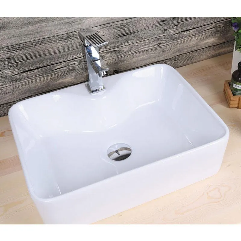 Lavabo blanco brillante sobre encimera cerámico LECCE 48 x 38 cm