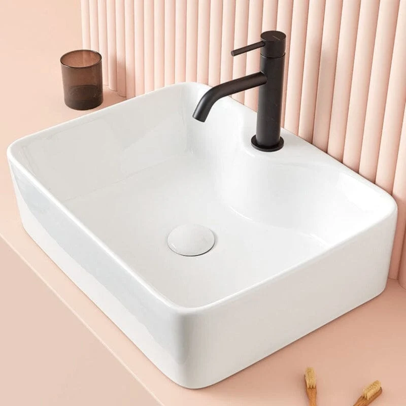 Lavabo blanco brillante sobre encimera cerámico LECCE 48 x 38 cm