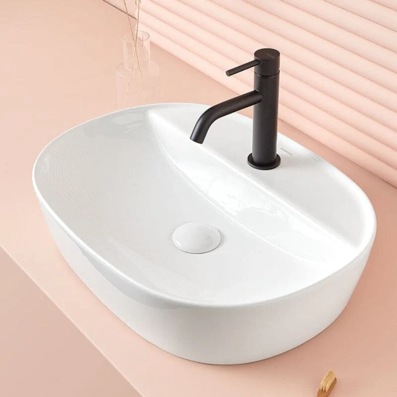 Lavabo blanco brillante sobre encimera cerámico MARINO 50 x 38 cm
