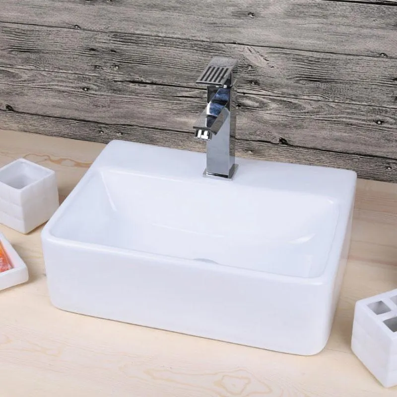 Lavabo blanco brillante sobre encimera ceramico COSENZA 40,5 x 30 cm