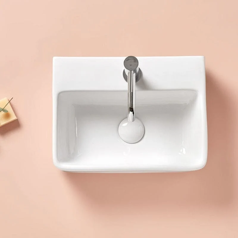 Lavabo blanco brillante sobre encimera ceramico COSENZA 40,5 x 30 cm