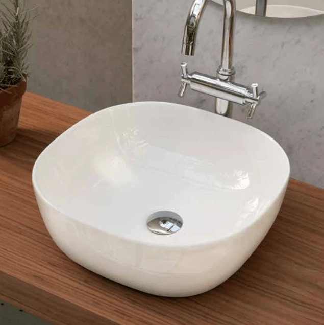 Lavabo blanco brillante sobre encimera cerámico PALERMO 40 x 40 cm