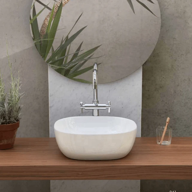 Lavabo blanco brillante sobre encimera cerámico PALERMO 40 x 40 cm