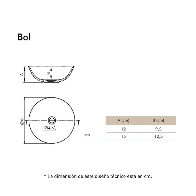 Lavabo blanco mate sobre encimera redondo BOL Ø41cm marmol cultivado