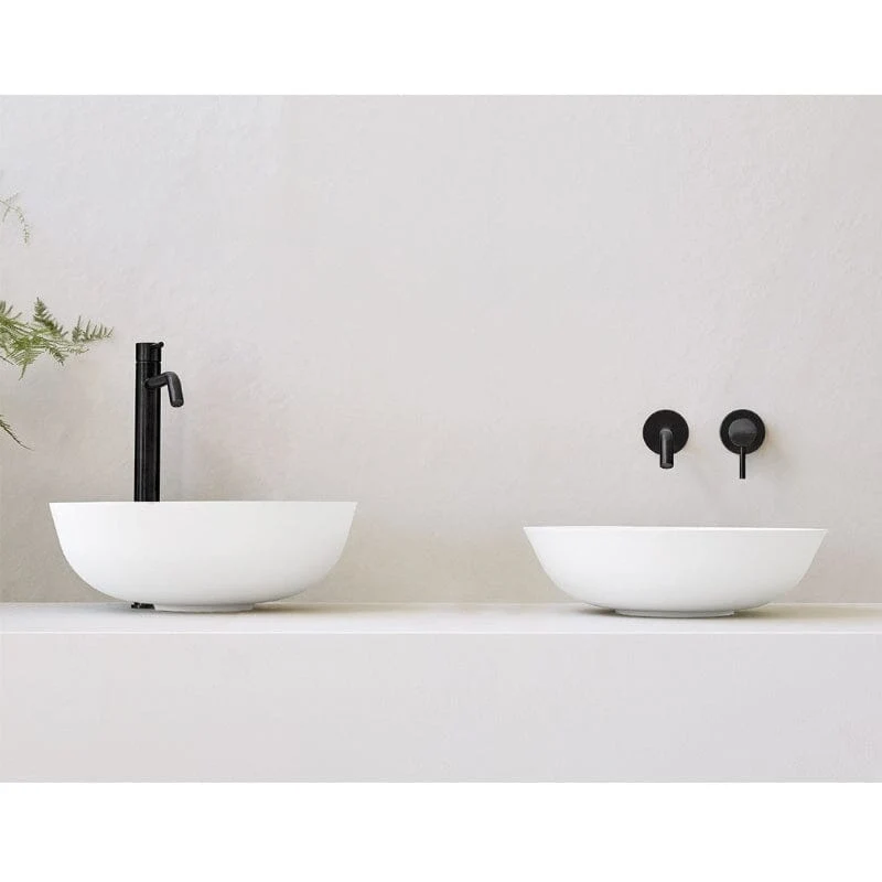 Lavabo blanco mate sobre encimera redondo BOL Ø41cm marmol cultivado
