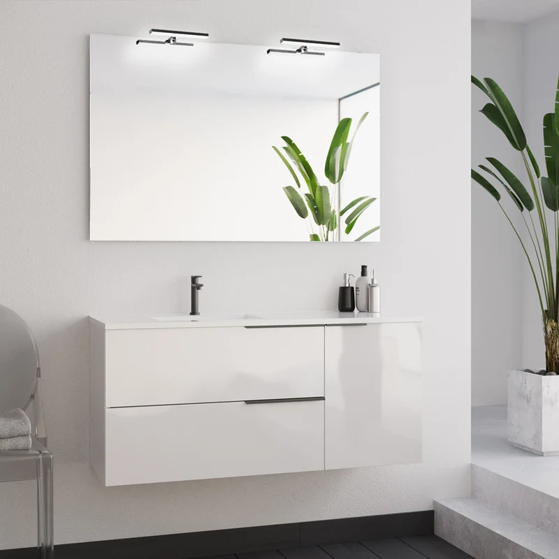 Meuble de salle de bain 100cm avec vasque déportée - 2 tiroirs et un placard - blanc laqué - KING