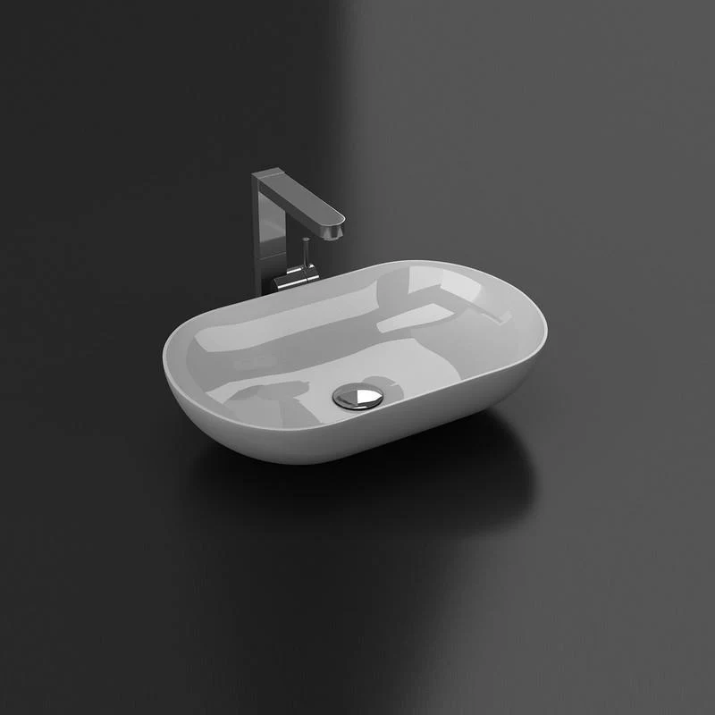 Lavabo blanco brillante sobre encimera ovalado SIENA de mármol cultivado