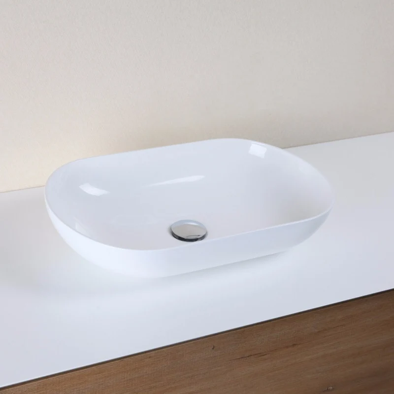 Lavabo blanco brillante sobre encimera ovalado SIENA de mármol cultivado