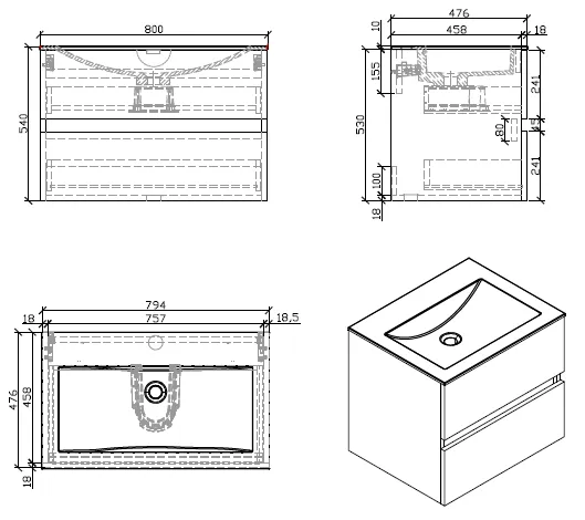 Mueble lavabo + lavabo 80cm MONTADO SIENA