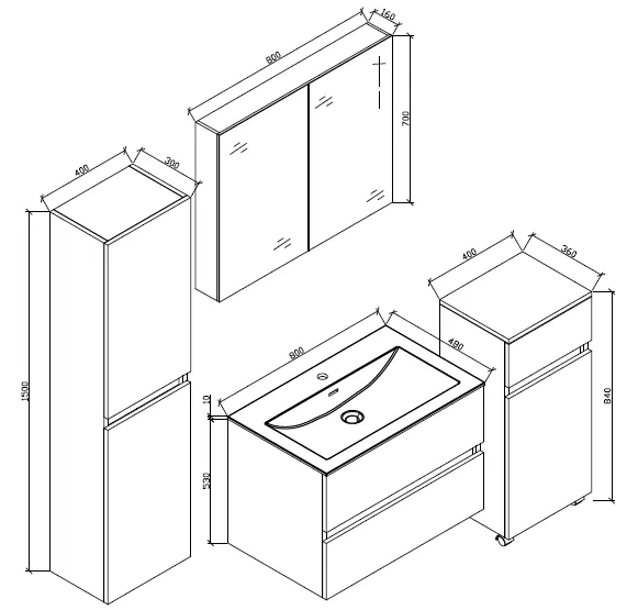 Mueble lavabo + lavabo 80cm MONTADO SIENA