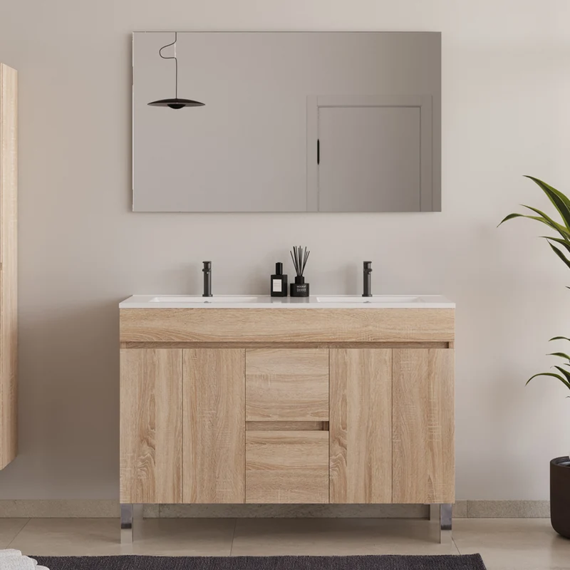Meuble de salle de bain 120cm double vasque sur pieds avec portes et tiroirs - HARO