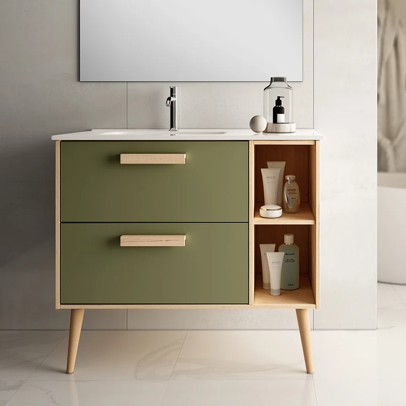Meuble de salle de bain 80cm vasque déportée - 2 tiroirs - sans miroir - MALIA