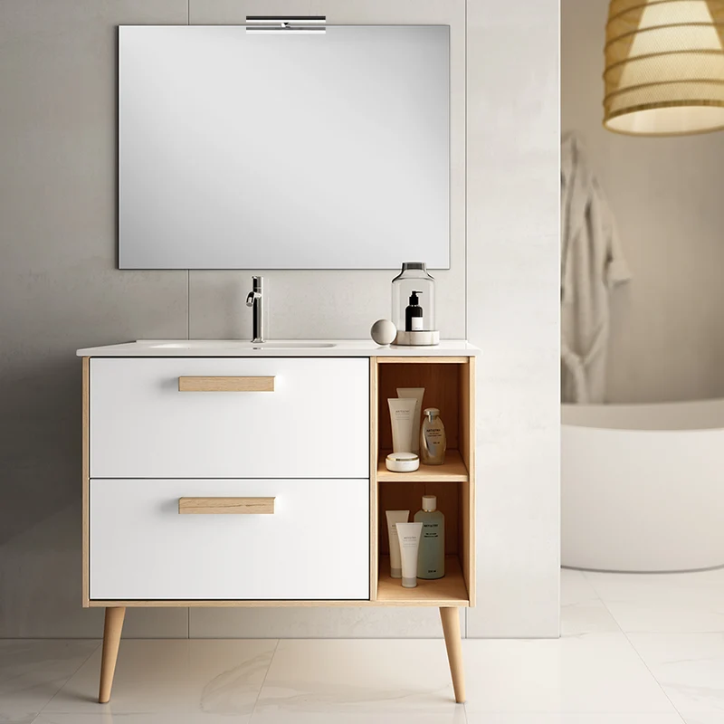Meuble de salle de bain 80cm vasque déportée - 2 tiroirs - MALIA