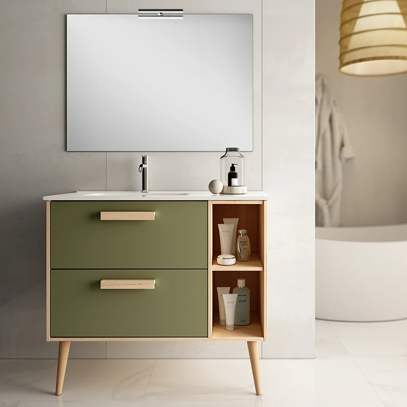 Meuble de salle de bain 80cm vasque déportée - 2 tiroirs - MALIA