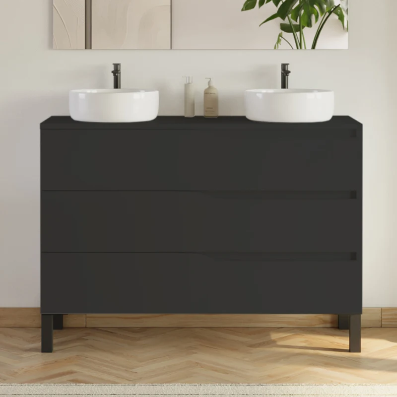 Meuble de salle de bain 120cm avec plateau et 2 vasques à poser Ares - 3 tiroirs - MATA