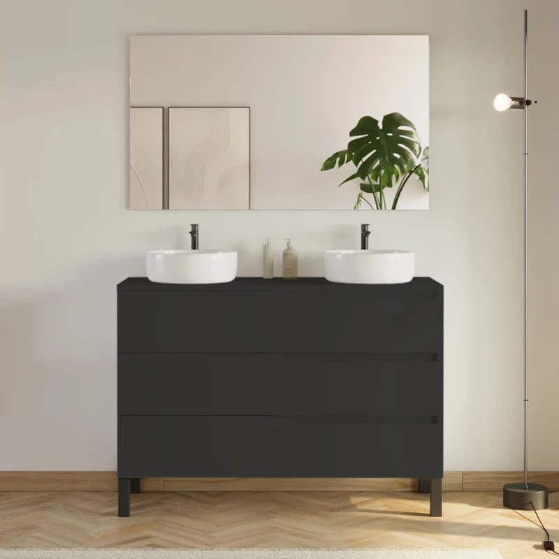 Meuble de salle de bain 120cm avec plateau et 2 vasques à poser Ares - 3 tiroirs - MATA