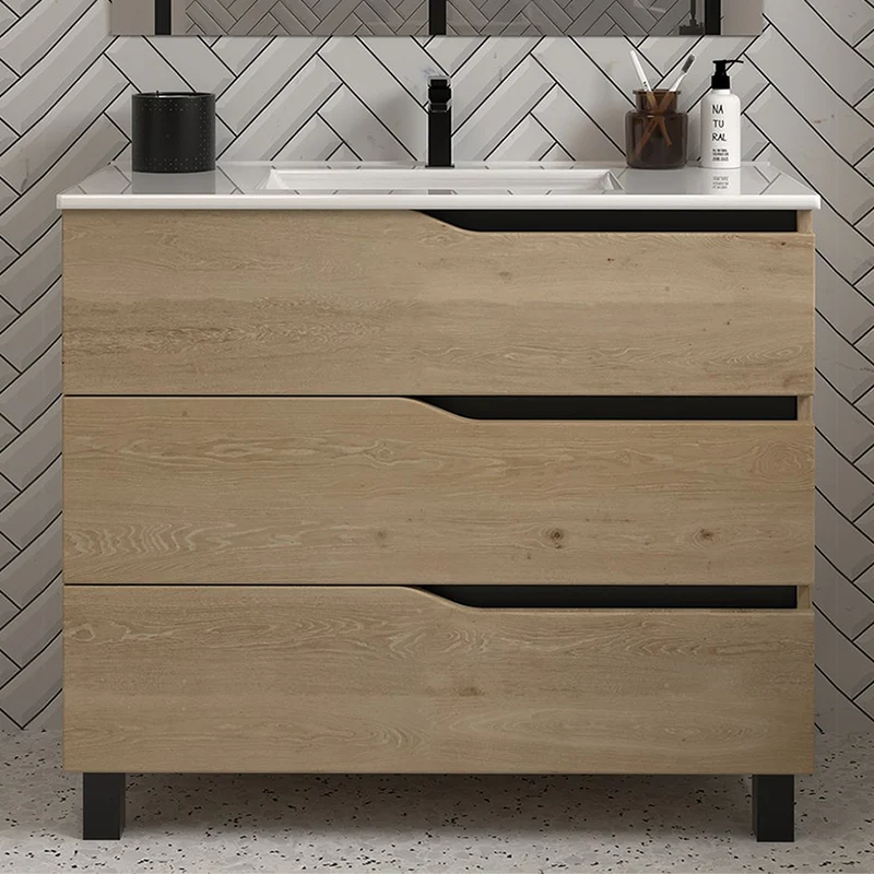 Meuble de salle de bain 80cm simple vasque - 3 tiroirs - MATA