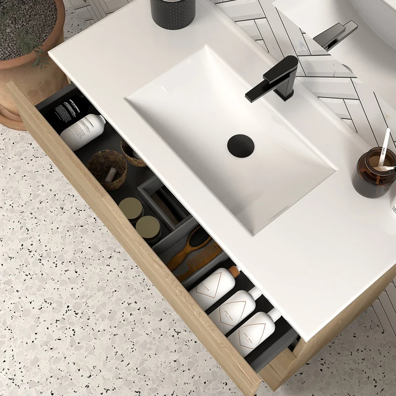 Meuble de salle de bain 80cm simple vasque - 3 tiroirs - MATA