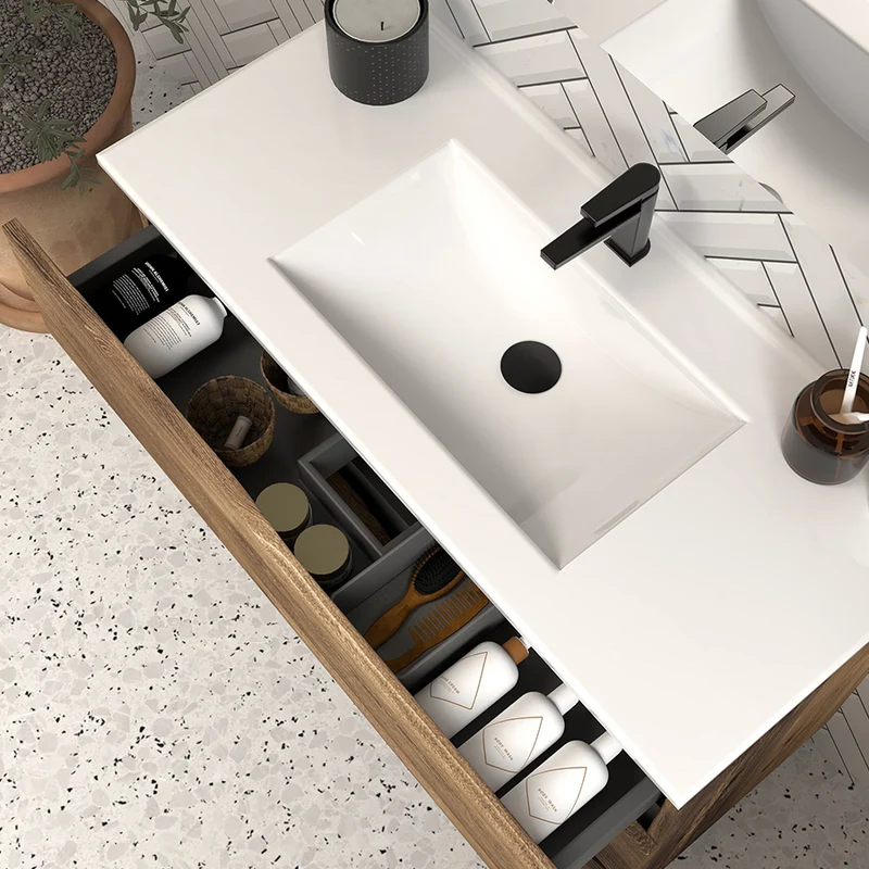 Meuble de salle de bain 80cm simple vasque - 3 tiroirs - MATA