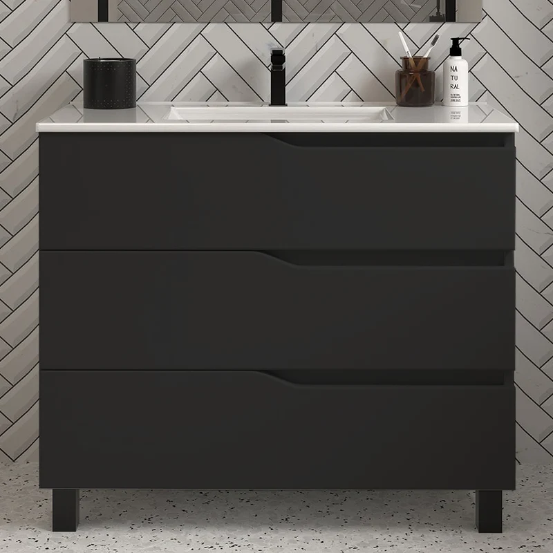 Meuble de salle de bain 80cm simple vasque - 3 tiroirs - MATA