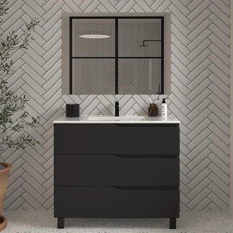 Meuble de salle de bain 80cm simple vasque - 3 tiroirs - MATA