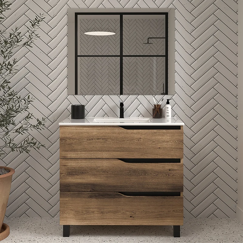 Meuble de salle de bain 80cm simple vasque - 3 tiroirs - MATA
