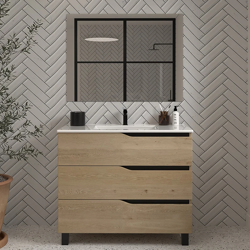 Meuble de salle de bain 80cm simple vasque - 3 tiroirs - MATA