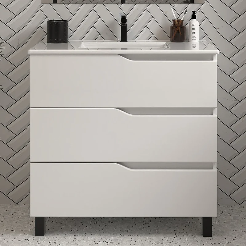 Meuble de salle de bain 60cm simple vasque - 3 tiroirs - MATA