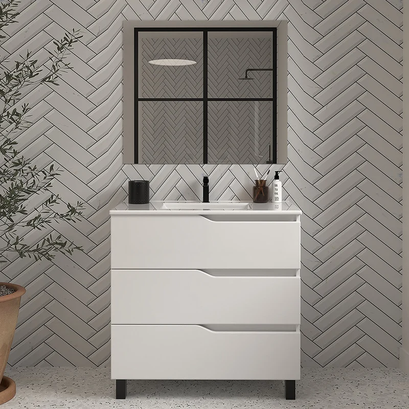 Meuble de salle de bain 60cm simple vasque - 3 tiroirs - MATA
