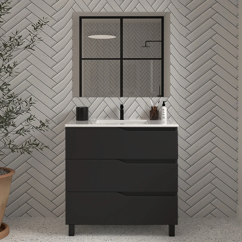 Meuble de salle de bain 60cm simple vasque - 3 tiroirs - MATA