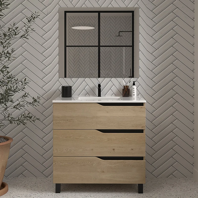 Meuble de salle de bain 60cm simple vasque - 3 tiroirs - MATA