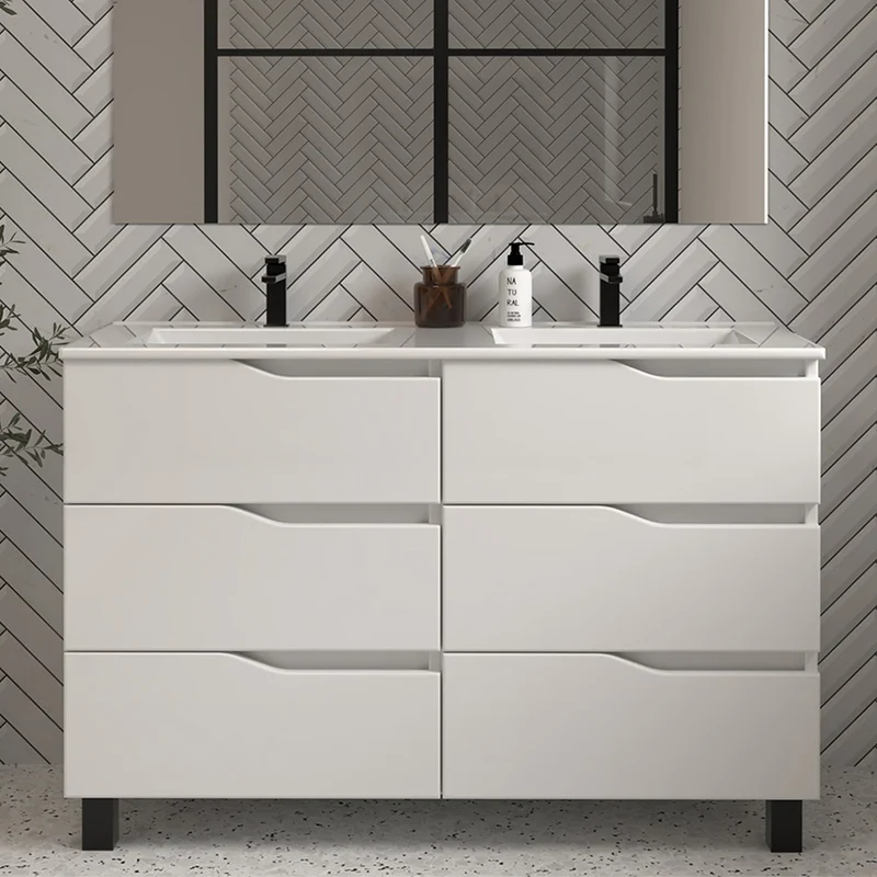 Meuble de salle de bain 140cm double vasque - 6 tiroirs - MATA