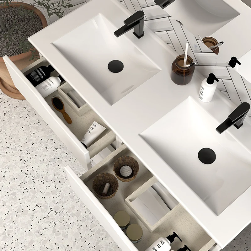 Meuble de salle de bain 140cm double vasque - 6 tiroirs - MATA