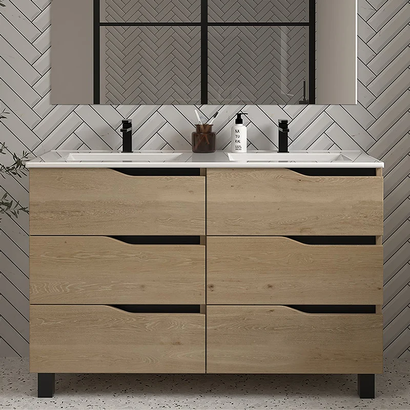Meuble de salle de bain 140cm double vasque - 6 tiroirs - MATA